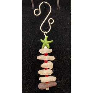 Handmade Sea Glass Christmas Tree Ornament Green Star & Red Beads by Neanie-Bot